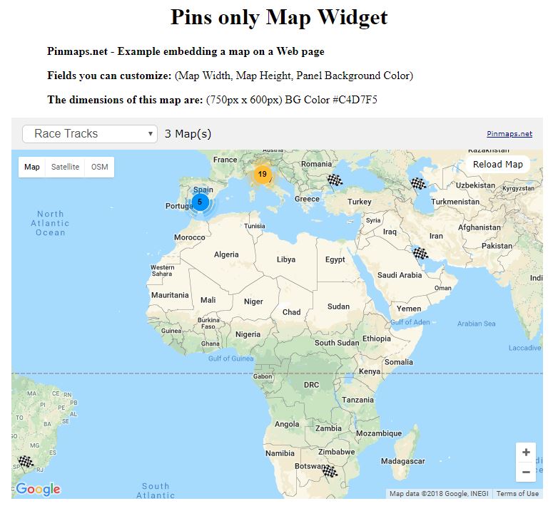 Pinmaps.net Pins only Widget Example